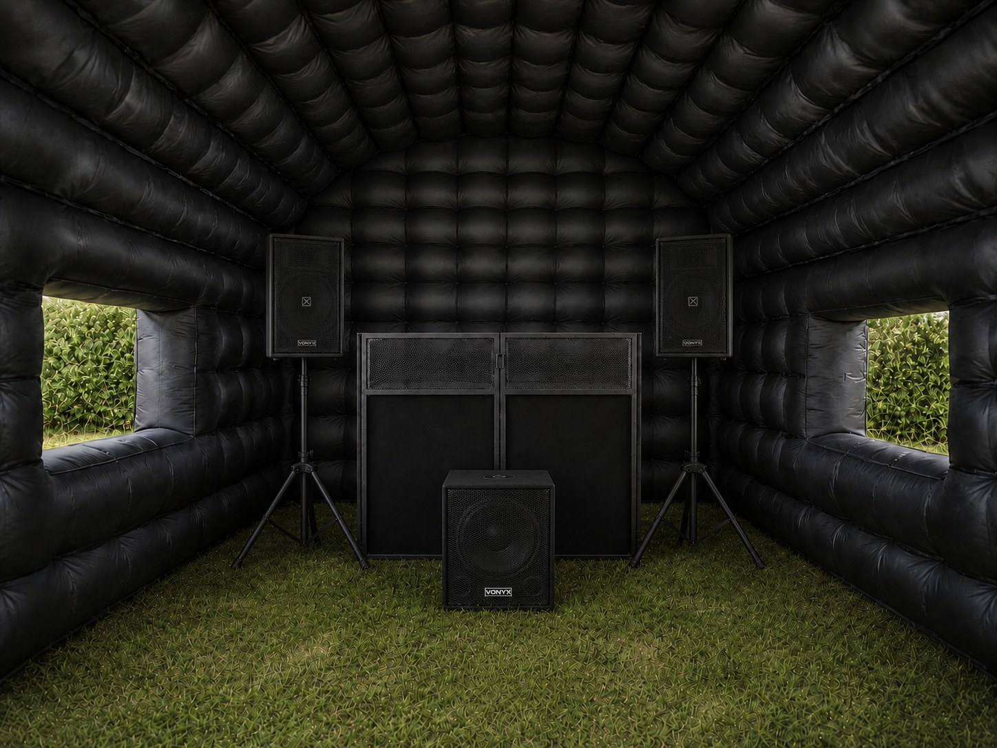 Tent met geluid en DJ-booth